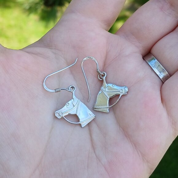 Sterling Silver Hook Horse Head Profile Earrings - Picture 5 of 7